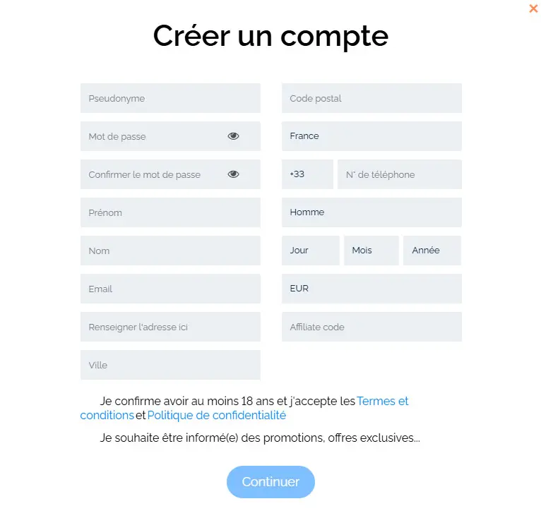 Processus d'inscription JACKPOT CITY CASINO